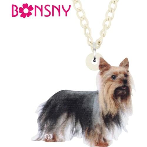 Bonsny Acrylic Sweet Standing Yorkshire Dog Necklace Chain Choker Collar Pendant Animal Pets Jewelry For Women Kid Gift Charms
