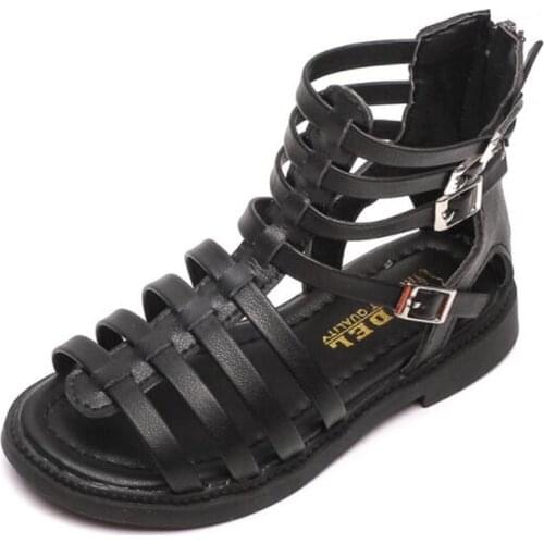 Summer new childrens high top cool boots fashion girls solid color back zipper Roman shoes middle and big childrens sandals