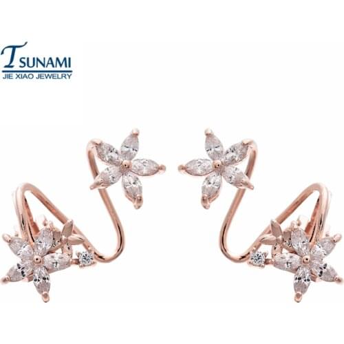 Tsunami Rose gold Color Zircon Butterfly Star Flower Stud Earrings pendientes oorbellen boucle Gift ER-140