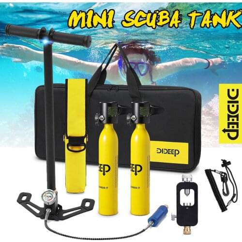 DIDEEP 0.5L Scuba Diving Tank Mini Oxygen Cylinder Set Respirator Air Tank Hand Pump for Snorkeling Breath Diving Equipment