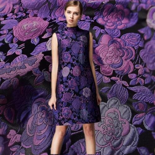 Hot Sale French Imports Large Flower Yarn-Dyed Jacquard Tapestry Satin Fashion Fabric For Coat Tissu Au Meter Bright Cloth DIY