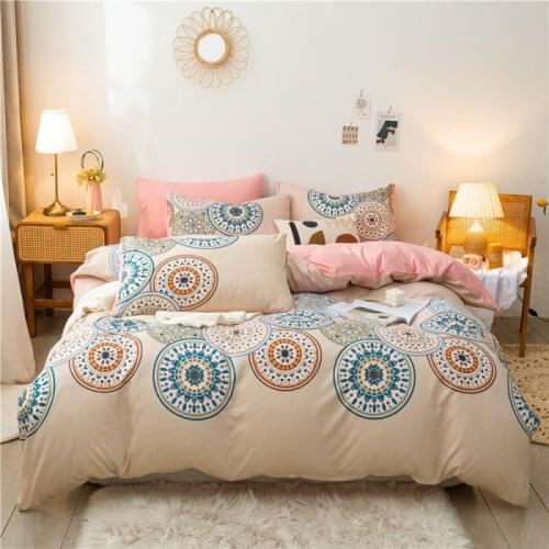 Boho Bedding Set 3 pcs or 4 pcs Bohemia Bedclothes Mandala Reversible Duvet Cover Flat Sheet Pillow Sham Full Queen Brown