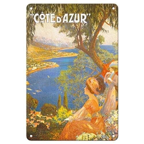 Côte d'Azur France - French Riviera by David Dellepiane c.1947 Metal Tin Sign