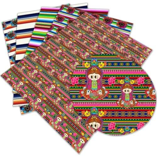 Mexico Flower Styles Printed Faux Leather Sheets for Bow Centers DIY Decoration Crafts A4 22*30CM