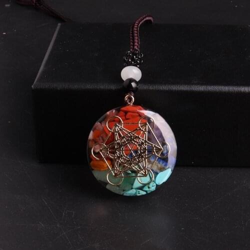 Orgonite Necklace 35*35*10mm Geometry Resin Pendant Flower of Life Cosmic Energy Center Pendulum Professional Drop Shipping