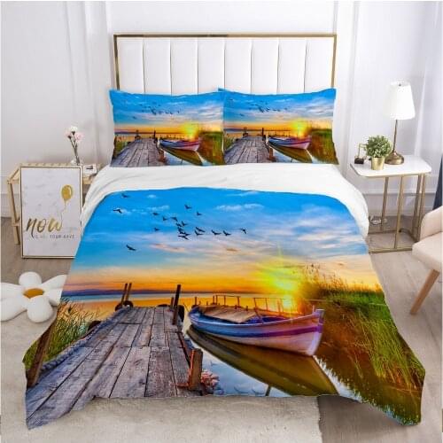 Landscape Duvet cover set 240x220 200x200 Bedding set Twin Queen King Double Bed linens Quilt cover Bedclothes setting sun