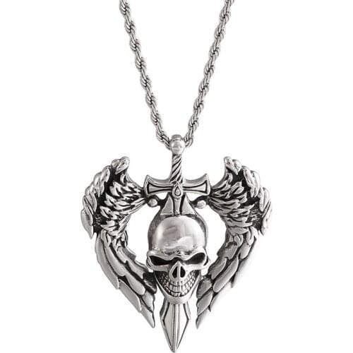 Punk retro skull sword wings pendant Domineer personality men wing pendant titanium steel jewelry