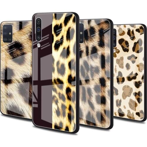Luxury Glass Cover for Samsung Galaxy A51 A50 A71 A70 A21s A31 A10 A40 A41 A52 Tempered Phone Case Leopard Print