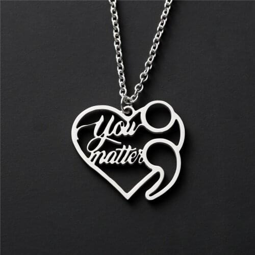 Suicide Awareness Semicolon Necklace Heart You Matter Inspirational Pendant Necklace Jewelry As Gift YLQ7801