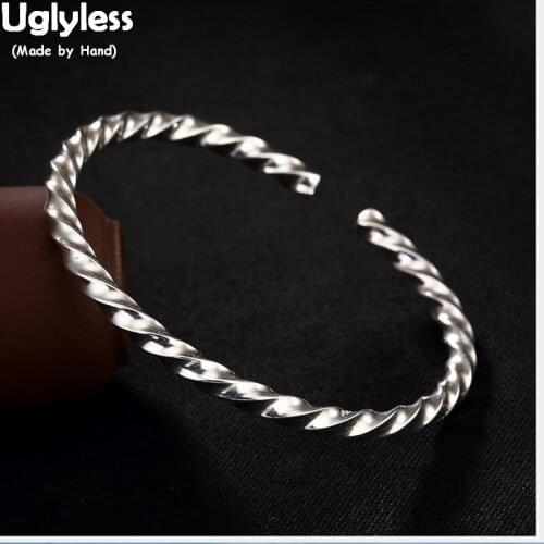 Uglyless Real S 999 Fine Silver Jewelry Cool Exaggerated Twist Bangle Simple Vogue Girls Dress Bangles Women Personalized Bijoux