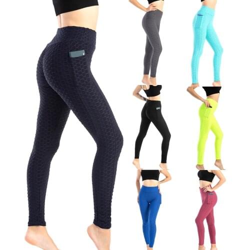 7-Color Women Yoga Pants Pure Color Honeycomb Elastic High Waist Butt Lift Breathable Running Fitness Leggings Yoga Pants