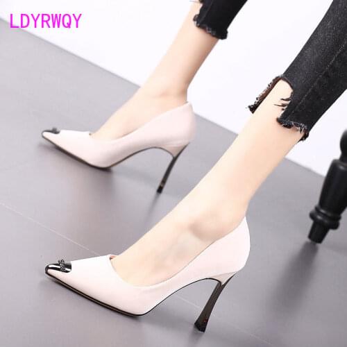 2021 Korean version of rhinestone high heels womens stiletto pointed shallow mouth single shoes womens shoes