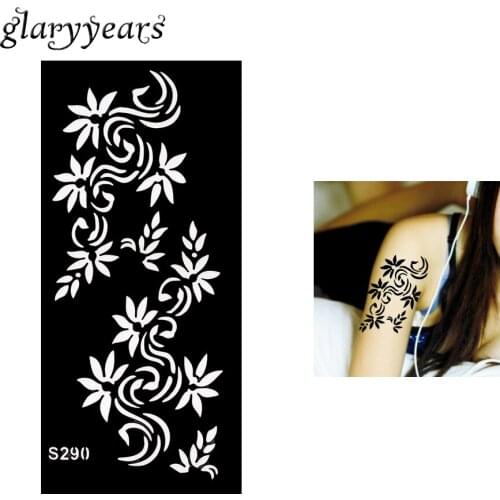 1 Piece Black Color Henna Tattoo Stencil Beauty Women Arm Body Art Airbrush Painting Hollow Flower Henna Tattoo Stencil Top S290