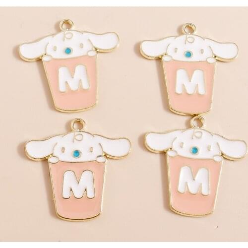 10pcs 27*26mm Gold Color Cute Pink Cup Rabbit Charms for Necklaces Earrigns Making Accessories Animal DIY Jewelry Findings