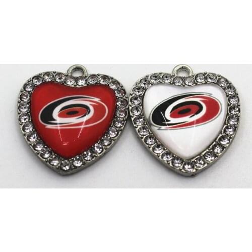 Ice Hockey Team Hurricanes Crystal Heart 10pcs Dangle Charms DIY Jewelry Accessory Hanging Floating Ice Hockey Sports Charms