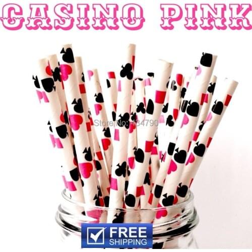 200pcs Black Pink Spades,Clubs,Diamonds,Hearts Casino Playing Card Paper Straws,Bunco,Vegas Trips,Bachelorette Party Decorations