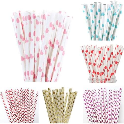 25pcs Foil Heart Paper Straws 1pcs Flamingo Straws Wedding Party Favors Paper Drinking Straws Birthday Baby Shower Party Decor