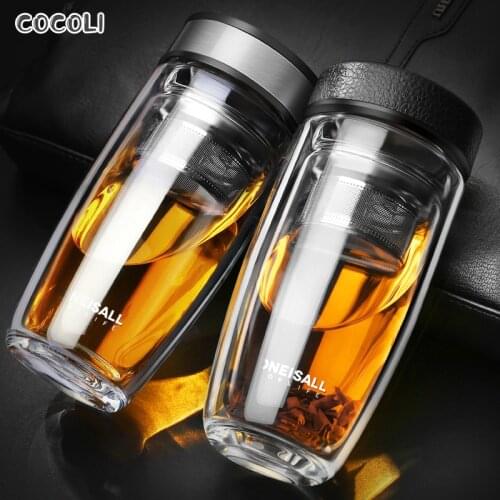 380ML Double Wall Glass Water Bottle Cup Borosilicate Leakproof Bottles With Lid Tea Infuser Men Business Mug For Car Office