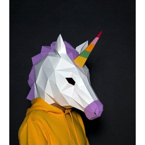 3D Paper Mask Fashion Unicorn Animal Costume Cosplay DIY Papercraft Model Mask Headgear Christmas Halloween Prom Make Up Party