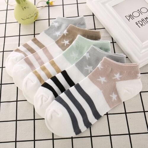 5 Pairs Lots New Arrival Ladies Girls Youth Cotton Blend Cute Striped Star Sport Running Casual Athletic School Socks Gift
