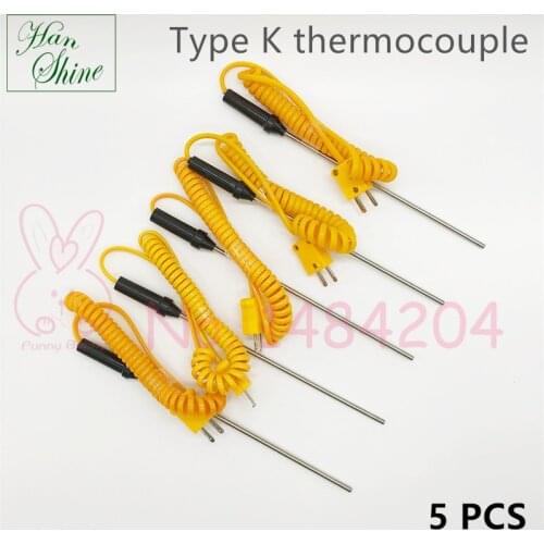 5 PCS Handheld Type K Thermocouple 150mm Temperature Sensor 0 to 300 Degree Celsius with Miniature Connector for 902C
