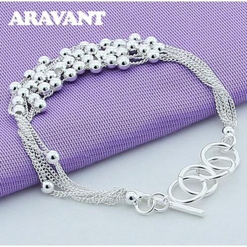 925 Jewelry Charm Bracelets Smooth Beads Bracelets For Women Silver Plated Jewelry