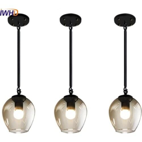 IWHD Loft Style American Glass Droplight Iron Magic Beans Vintage Pendant Light Fixtures Dining Room Hanging Lamp Home Lighting