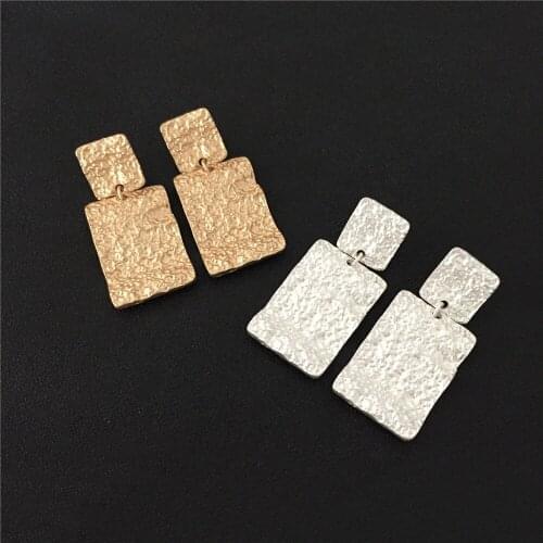 Bohemia Gold or Silver Color Plating Rough Surface Square Drop Earrings For Women Girl Elegant Chic Unique Casual Jewelry