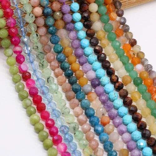 Natural Gem Stone Beads Faceted Round Tiger Eye Rose Pink Quartz Agat Loose Beads for Jewelry Making DIY Necklace Bracelet 14