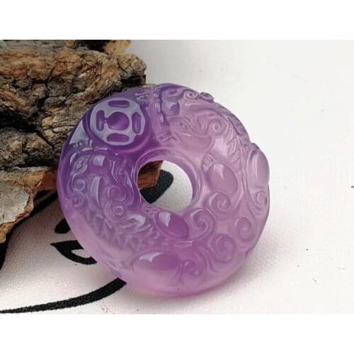 Lilac colour circular agate Pendant Carven Money beast PiXiu Amulet hanging gemstone rare