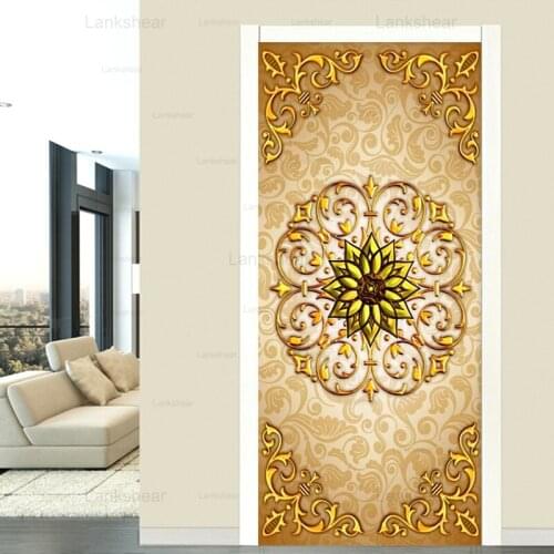 European Style Door Stickers Luxury Flowers Wallpaper Living Room Hotel Wall Sticker Pvc Self-Adhesive Waterproof Door Poster