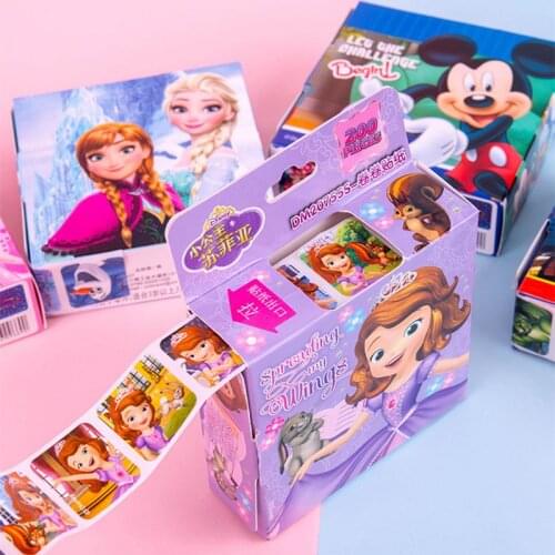 HOT SALE 200pcs/box Disney Cartoon Stickers Disney Frozen Elsa and Anna Princess Sofia Mickey Children Removable Stickers Toys