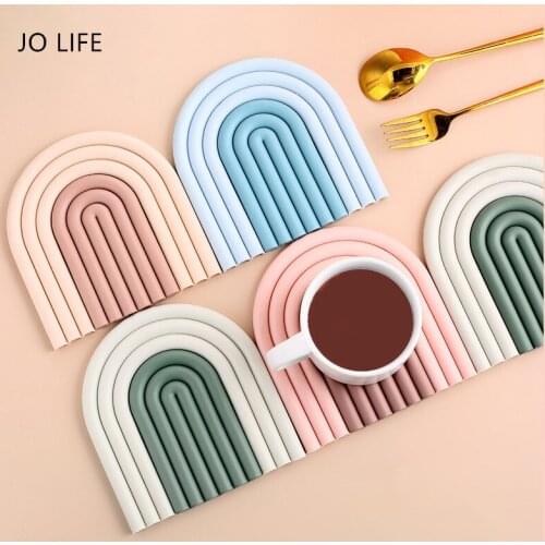 JO LIFE TPR Material Rainbow Insulation Pad Detachable Non-Slip Pot Holder Heat-resistant Placemat Cup Coasters