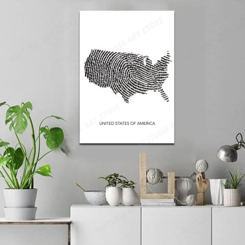 Famous City Map USA Fingerprint PrintCanvas Painting Wall Art Pictures Black White Posters and Prints Living Room Home Decor