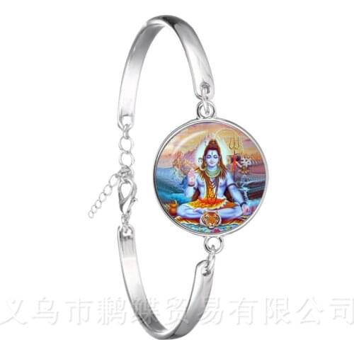 Classic India Bracelet God Brahma,Vishnu, Lord Shiva Jewelry 18mm Glass Cabochon Silver Plated Bangle Religion Jewelry Gift