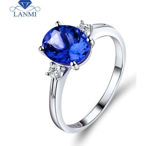 Oval 7x9mm Natural Tanzanite With Brilliant Dia In Solid 18Kt White Gold Wedding Ring,750 White Gold Tanzanite Jewelry WU220