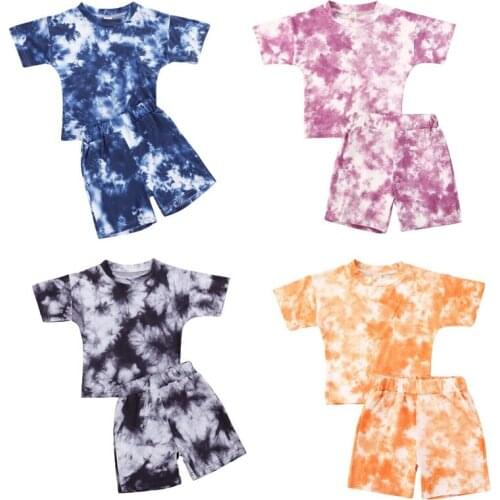 MBR204 Infant Baby Girls Tie-dye Printed Clothes Set 1-5Y Summer Short Sleeve Print T Shirts Tops+Shorts Pants Kids Boy Suits