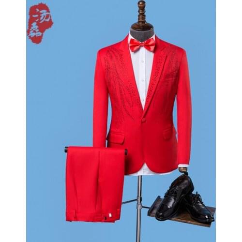 Red clothes men suits designs masculino homme terno stage costumes for singers jacket men sequins blazer dance star style dress