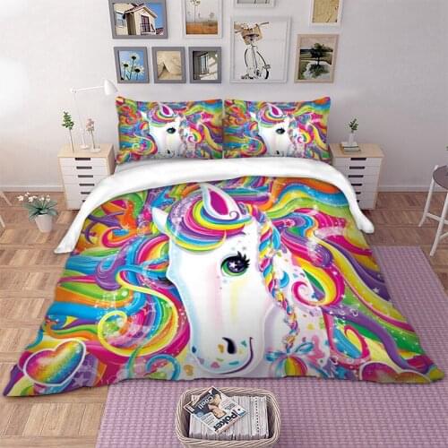 Colorful Unicorn cute Bedding Set 3D Digital Printing Duvet Cover single twin full queen king size bedlinen