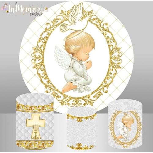 Circle Round Backdrops Pigeon God Bless Background Baptism First Holy Communion Angel Baby Shower Decorations Cylinder Cover