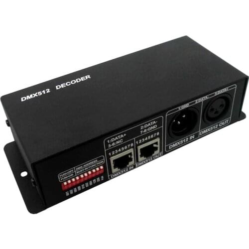 LED DMX DMX512 Decoder; DMX LED Controller Dimmer; DC12~24V input; Output: 4A*3channels; Out power:12V