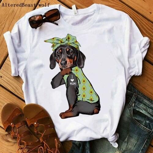 Summer Dachshund I Love Mom T-shirt Women Funny Avocado Bandana Printed Mama T Shirt Female 2021 short sleeve Tshirt Clothes