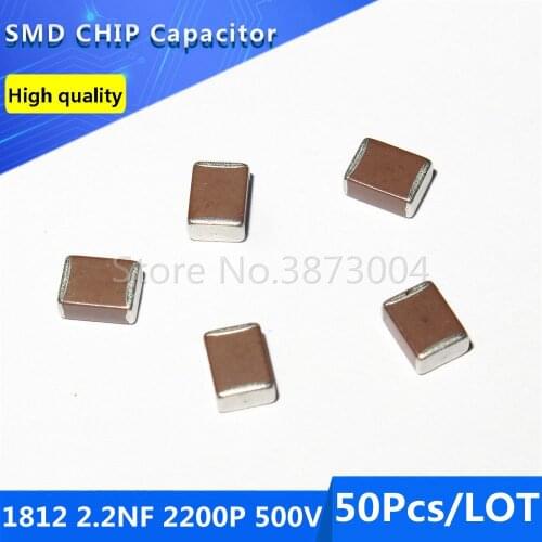 50pcs 1812 2.2NF 2200P 500V 10% Thick Film Chip Multilayer Ceramic Capacitor