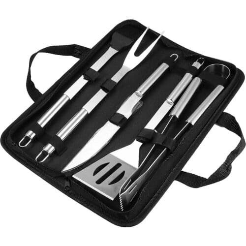 BBQ Grilling Tool Set 5-Piece Stainless Steel Barbecue Grill Accessories Utensils Kit in Portable Bag