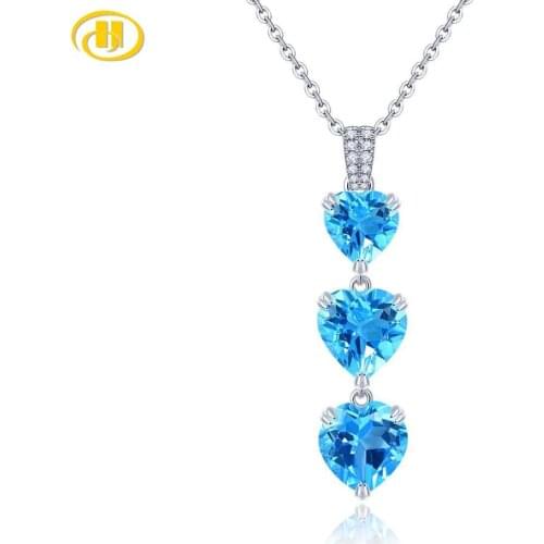 Natural Blue Topaz Sterling Silver Pendant Heart Shape 5.2 Carats Deep Blue Topaz Jewelry Romantic Style for Wedding Engagement