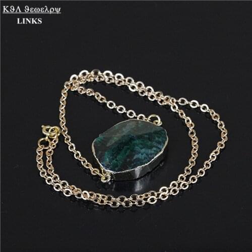 Natural green stone real druzy gem stone chain necklace faceted quartz stone pendant necklace for women statement jewelry