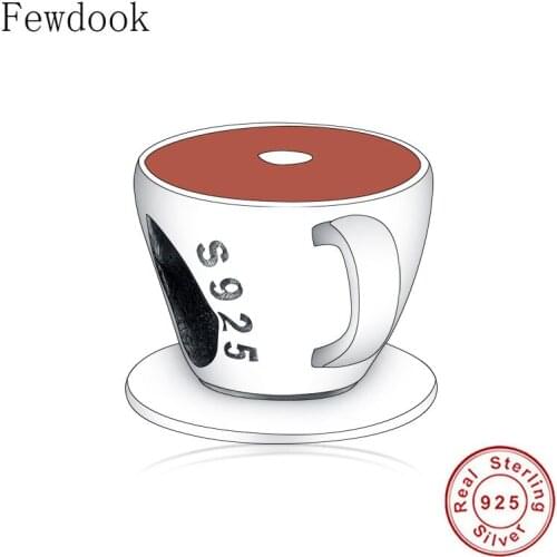 2020 New Authentic 925 Silver Small Coffee Cup Bead With Enamel Fit Original Pan Charm Bracelet For Christmas Berloque 2020