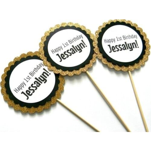 Personalize text birthday appetizer picks baptism cupcake toppers baby shower engagement doughnut food toothpicks