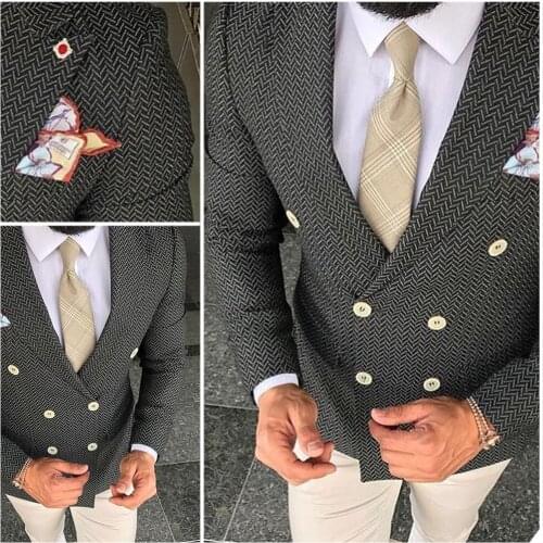 Striped Man Suit Top Double Breasted Formal Wram Party Evening Wedding Groomsman Wear Witer Thick Fashion 12303
