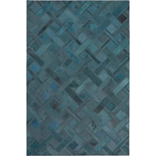 Lake blue color luxury genuine cowhide patchwork rug , big size American style real cow leather decoration carpet